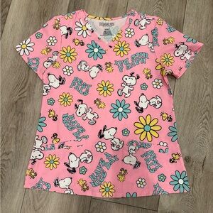 Peanuts Pink Floral Scrub Top